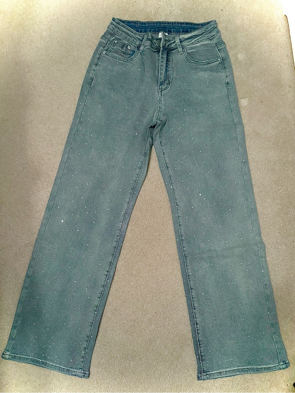 Women's Denim Blue Wide-Leg Jeans with Sparkle Detail